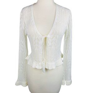White Crochet Lace Tie-Front Sweater Top
